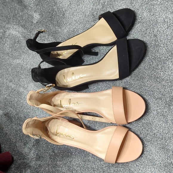 Lulus Shoes - Lulu's Almond and Black Block Heeled Sandals Size 7.5